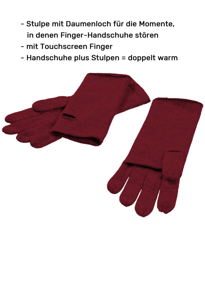 Bevorzugt Kaschmir-Beanie, Handschuh + Schal mit geometrischem Muster - Rubin